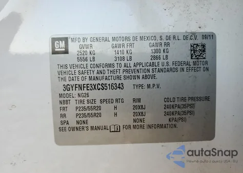 2012 Cadillac Srx Premium Collection z USA, uszkodzony, nr VIN 3GYFNFE3XCS516343